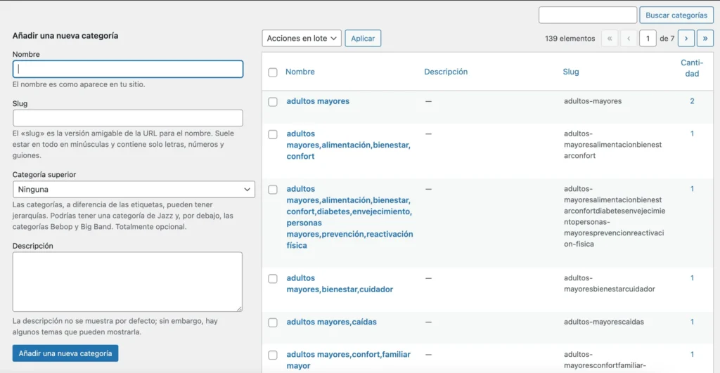 cómo añadir categorías en WordPress
