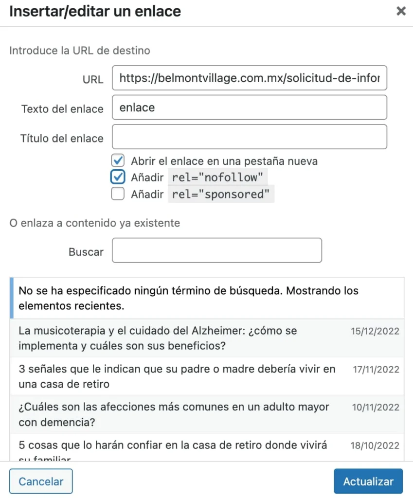 Enlaces Nofollow en WordPress