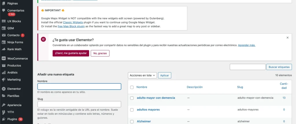 cómo añadir etiquetas en WordPress
